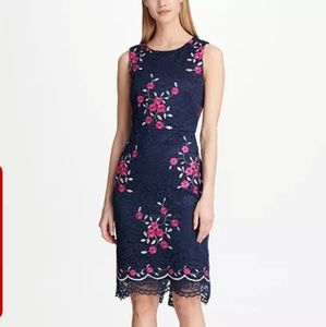 DKNY Embroidered Floral Dress - Navy blue